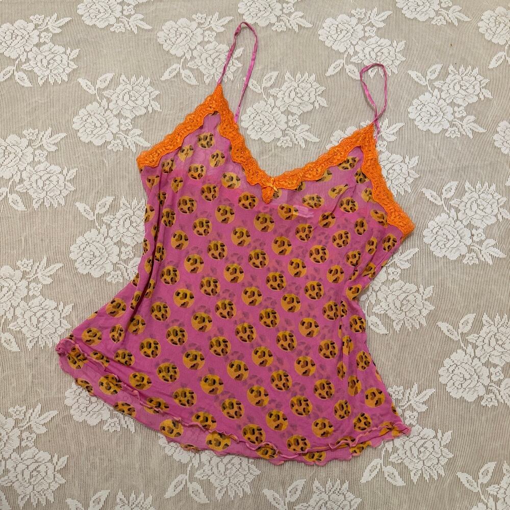 Mary Green 100% Silk Cookie Print Camisole Tank Top Size L